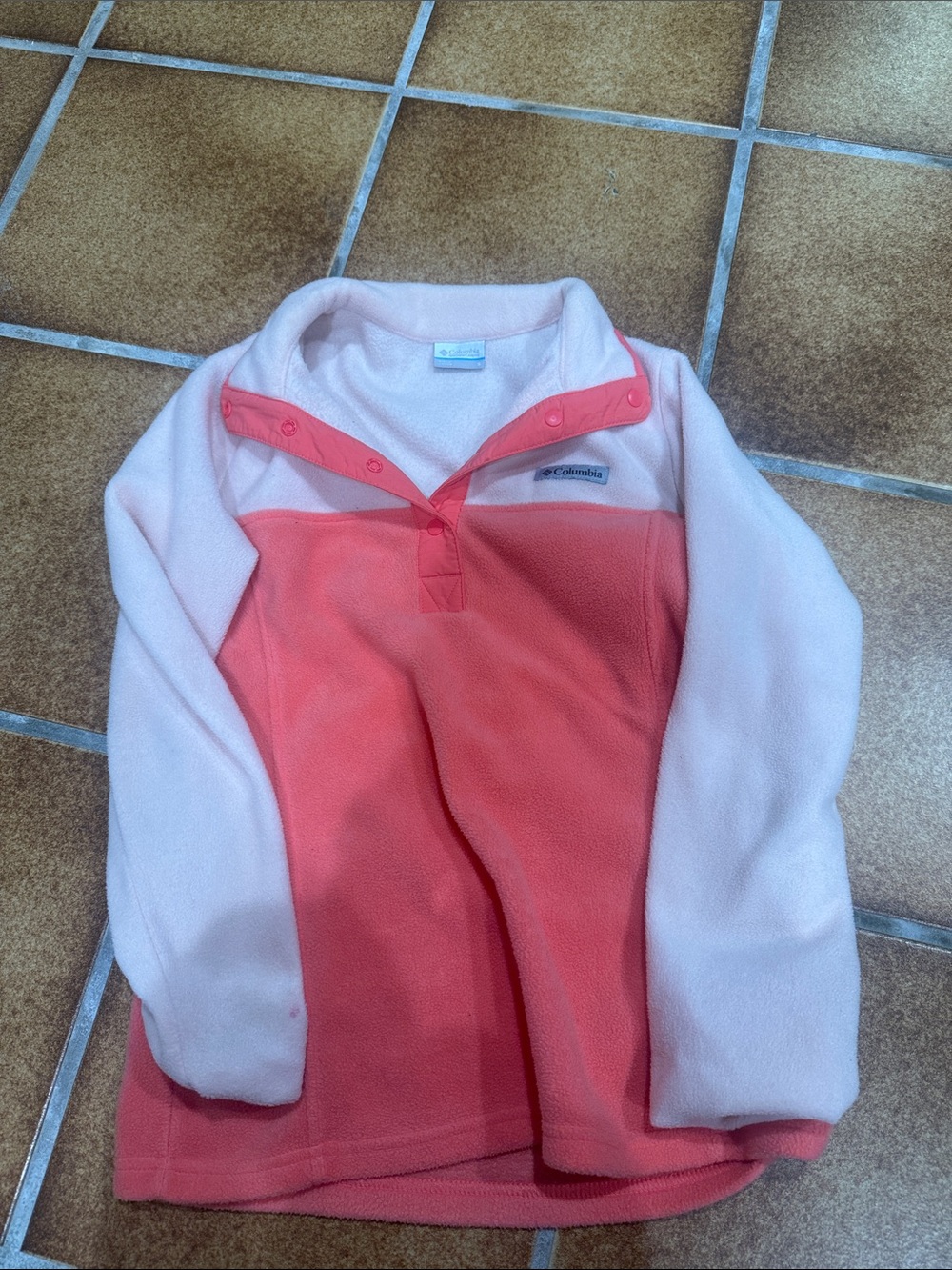 Columbia Coral and Light Pink Snap-Placket Fleece Pullover